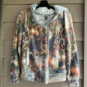 Alberto Malala sweater jacket hooded soft fluffy lining.glitter trim Sz M